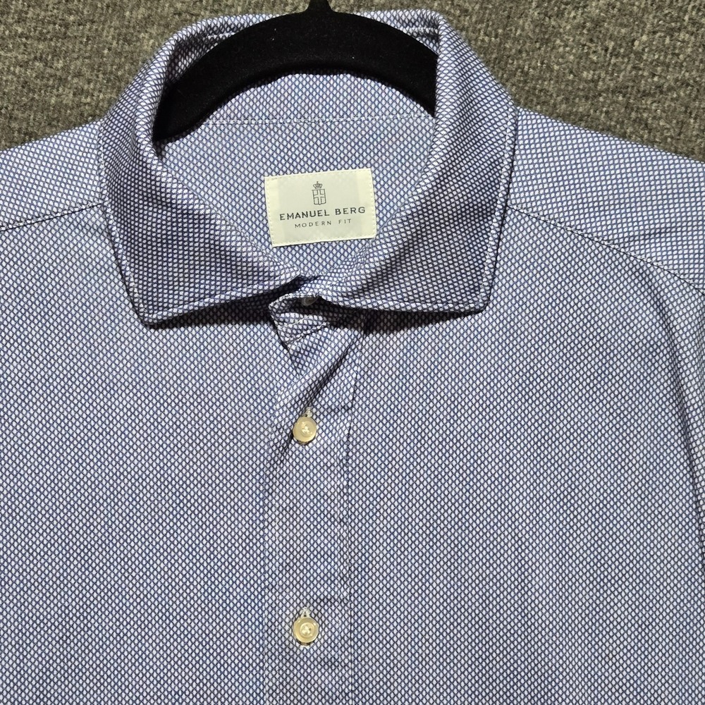 Emanuel Berg Modern Fit Jersey 5 Dress Shirt Mens 16 41 Blue Micro Geometric